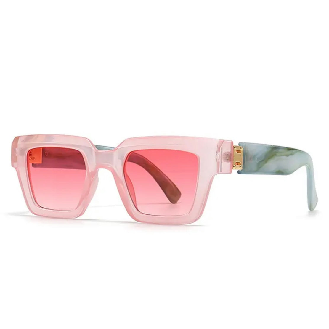 Pink-Blue-Green Full Square Sunglasses + Gold Details & Marble Design